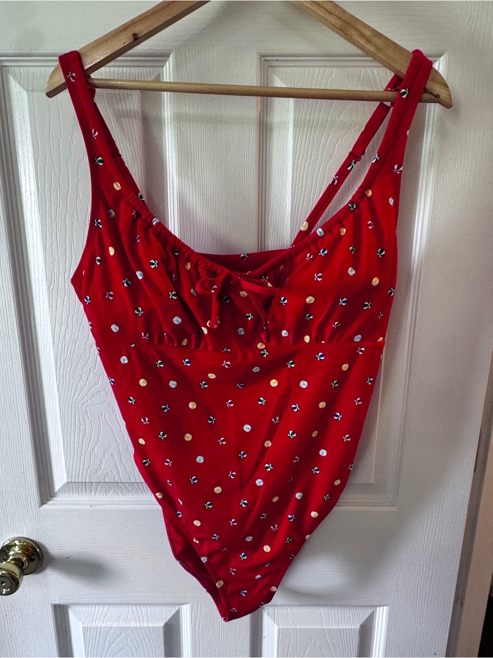 Red Polka Dot One-Piece Swimsuit with Tie Front